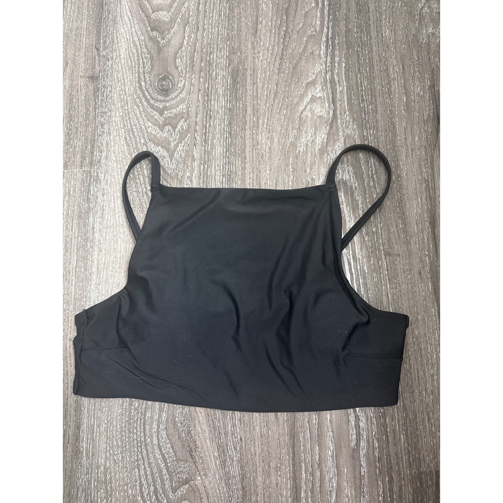 Aerie Womens Black High Neck Bikini Top Size Large Recycled Nylon Swimwear